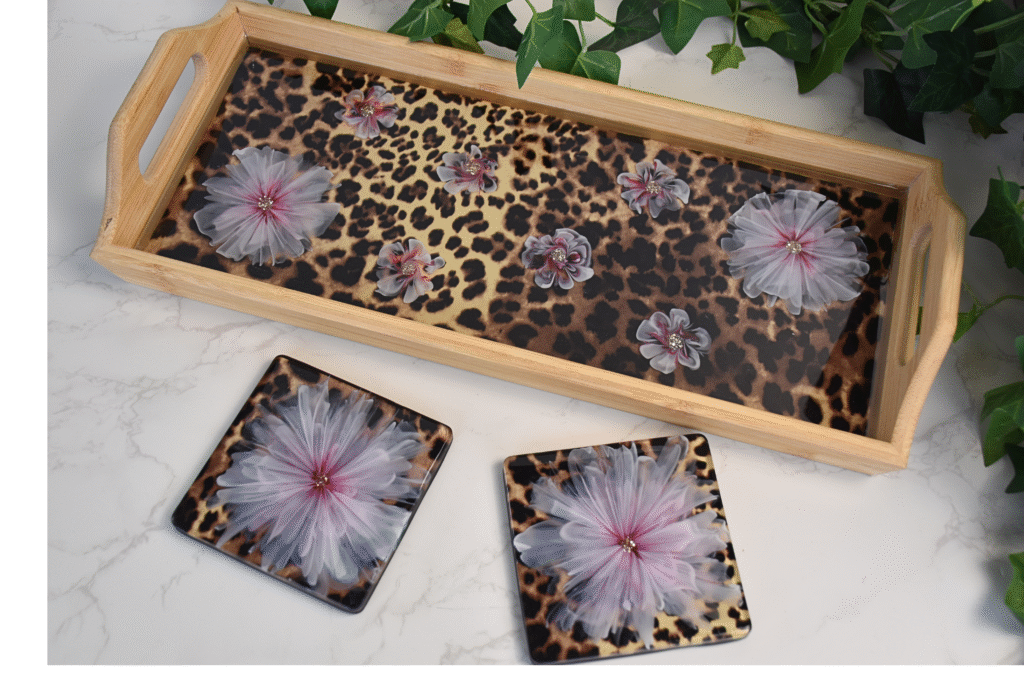 BTA Leopad floral tray and coaster set